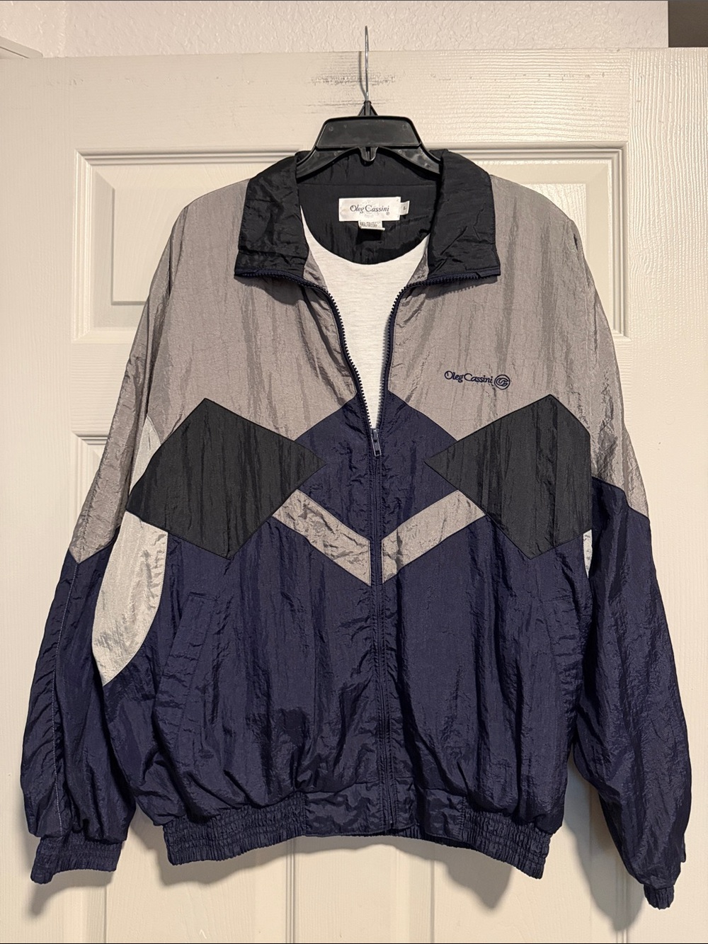 Oleg Cassini Women’s Colorblock Windbreaker Jacket - Navy, Gray & Black
